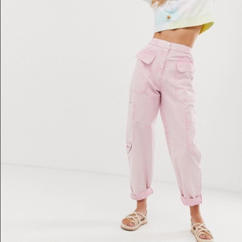ASOS Design cargo pant in acid wash pink